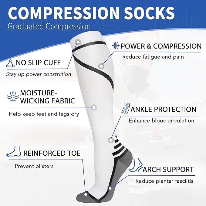 Graduated Copper Compression Socks for Men & Women Circulation 8 Pairs 15-20mmHg - Best for Running Athletic Cycling