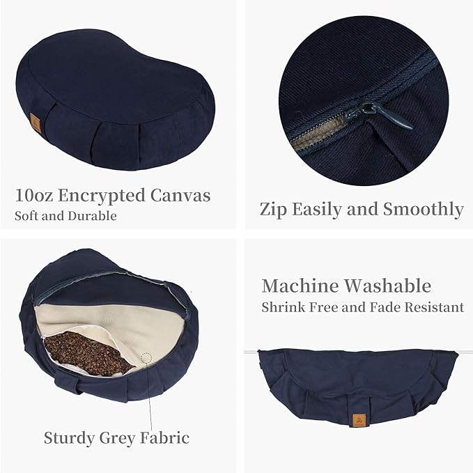 Round Zafu Meditation Cushion D=16" H=5.5" Zabuton Meditation Pillow Yoga Bolster Yoga Pillow Floor seat Zippered Organic Cotton Cover Natural Buckwheat kneeling pillow-Large