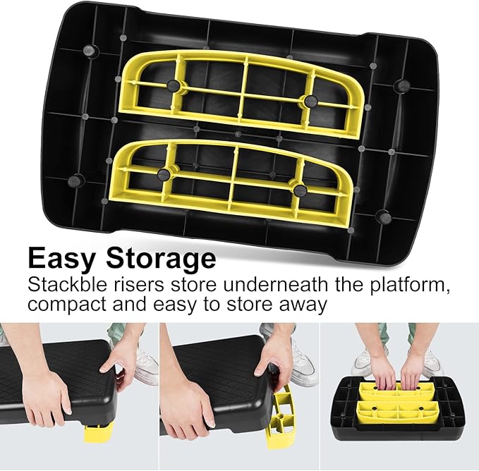 Height-Adjustable 4''-6'' Step Aerobics Platform Fitness Equipment Stepper Trainer Exercise Step Platform with 2 Riser
