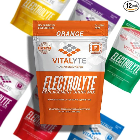 Vitalyte Electrolyte Powder Drink Mix, Isotonic Electrolyte Hydration Mix, Bulk Case Pack (12 Pack, Orange)