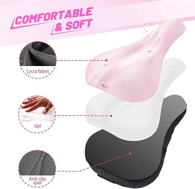 YLG Bike Seat Cover, Memory Foam & Gel Bike Seat Cushion Cover for Men Women, Comfortable Bicycle Seat Cover for Peloton/Fixed/Cruiser/Indoor/Outdoor Bike seat with Waterproof Cover