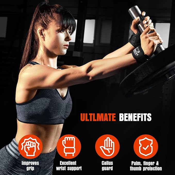 Lifting Wrist Straps for Weightlifting, Double Layer Leather for Weight Lifting Wrist Wraps, Deadlifts, Heavy Powerlifting and Adjustable Wrist Hooks for Strength Training, Gym Workouts Men/Women