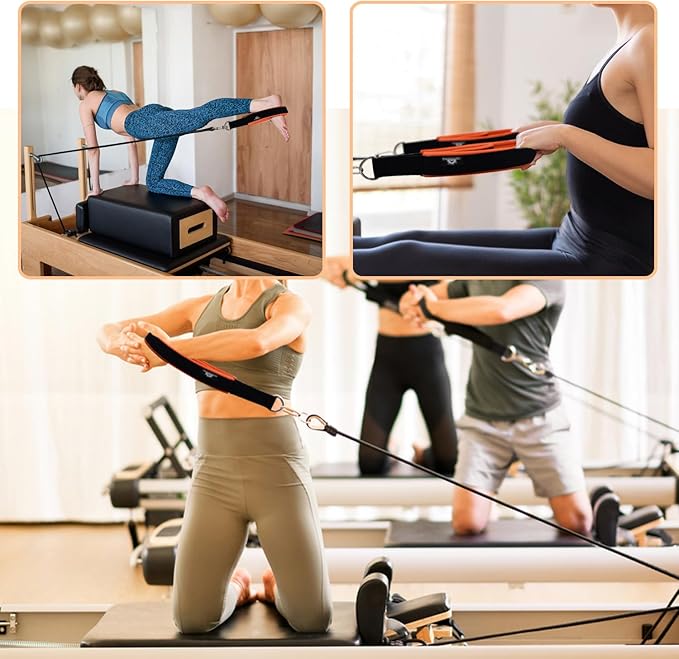 1 Pair Enhanced Pilates Double Loop Straps for Reformer, Thickened D-Ring Handle Straps, Yoga Exercise Accessories in 2 Lengths and Multicolor for Home Gym Workout