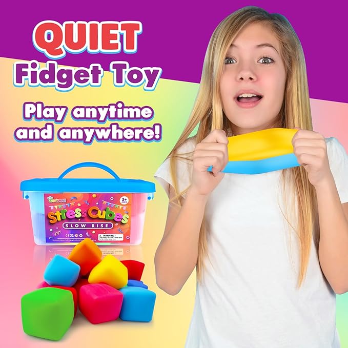 24 Pack Slow Rising Stress Cube, Large Size Dough Stress Balls Fidget Toys for Anxiety Relief, Pull Stretch Fidgets for Classroom Prize Box Toys, Classroom Reward for Student