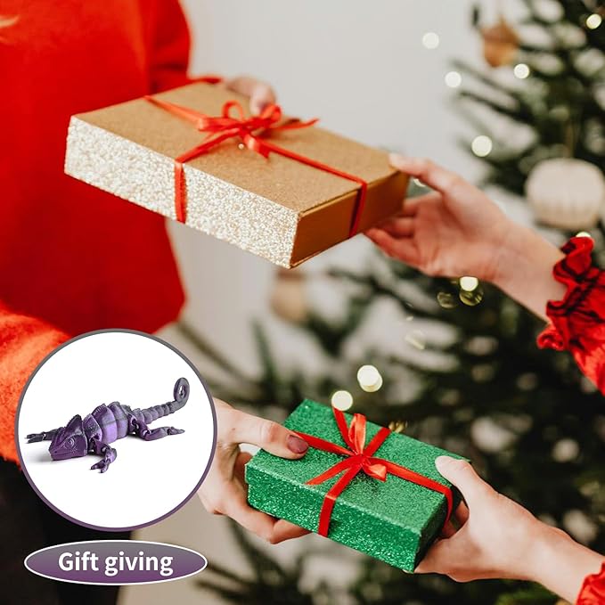 3D Printed Articulated Chameleon Fidget Toy - 12Inch PLA Flexible Lizard Figurine with Movable Joints, Stress Relief Desk Decor & Unique Gift for Reptile Lovers, Kids & Adults