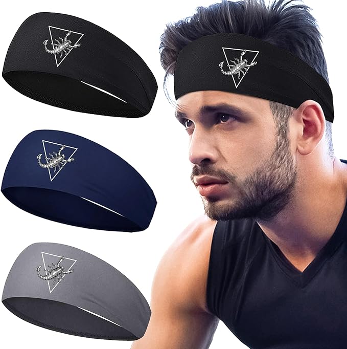 Sports Headbands for Men 3pcs Sweat Bands Headbands Men Workout Headband for Mens Cooling Sweat Head Bands Hairband