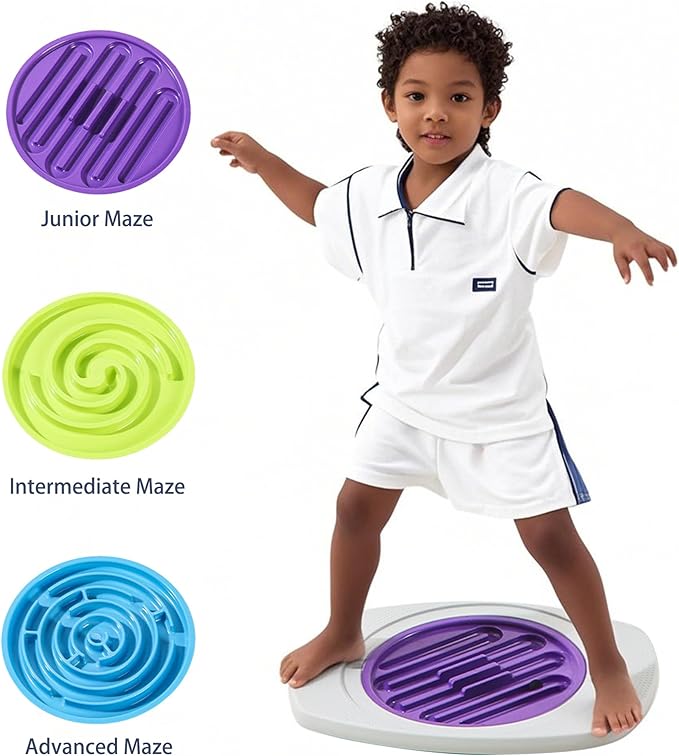 Maze Balance Board Game, Sensory Training Board with Non-Slip Surface & 3 Replacement Maze Board, Durable Board for Early Education & Skill Development Max Load 165 Lbs