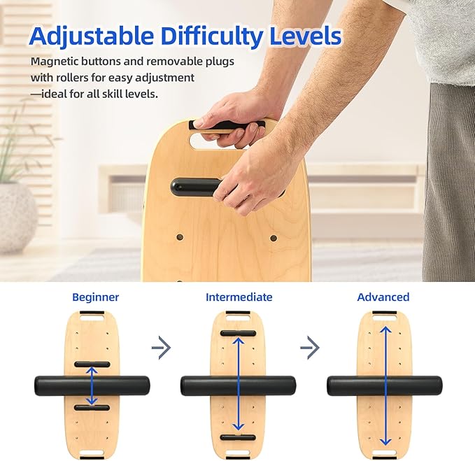 Balance Board for Adult with Adjustable Stoppers: 3 Modes Wobble Board with Roller Exercise Balancing Stability Trainer for Improve Balance Non Slip Surface