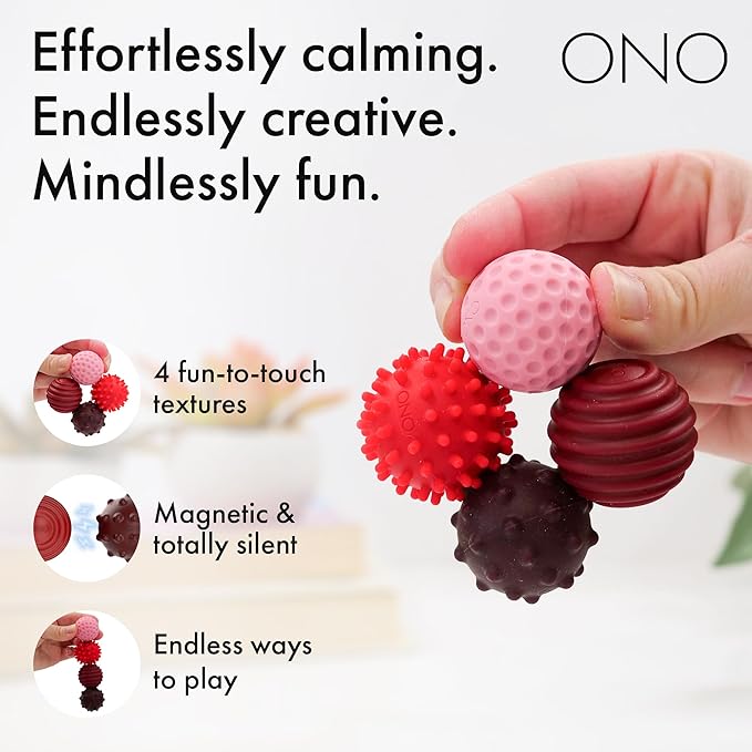 ONO Signets – Silicone Magnetic Balls with Textured Dimples, Bumps, and Waves | Fun to Play with Fidget Toy for Adults | Help Relieve Stress, Anxiety, Tension (Ruby, Set of 8)