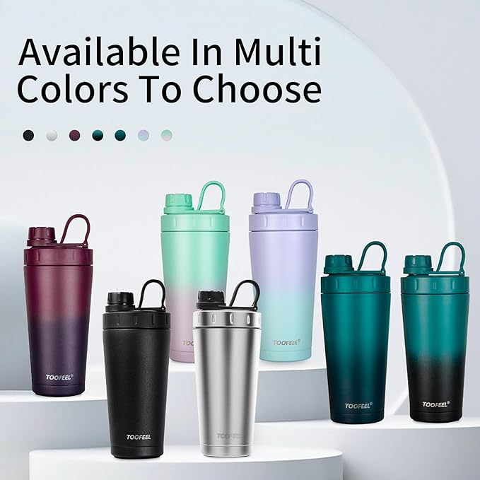 TOOFEEL Stainless Steel Shaker Bottle - 20 oz Double Walled Insulated Protein Shaker Cup, Keeps Cold/Hot for Gym Workout