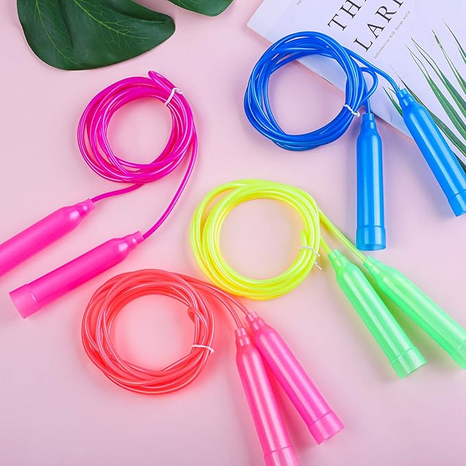 Elcoho 10 Pack Colorful Kids Jump Rope Set Adjustable Plastic Kids Jump Rope Skipping Rope Outdoor Jump Ropes Great Party Favor