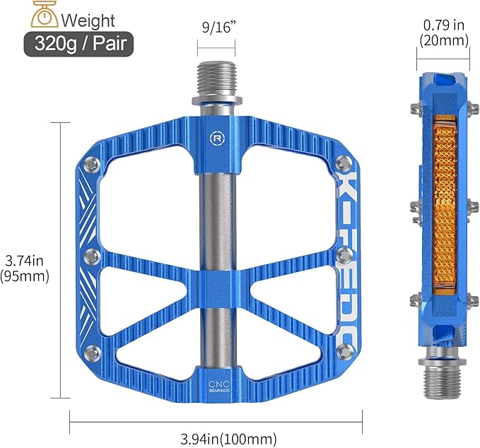 MTB Mountain Bike Pedal Platform Flat Bicycle Pedals Aluminum Alloy Non-Slip 9/16" Metal Bike Pedals with 3 Bearings for Road, BMX