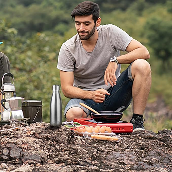 Insulated Water Bottle,12oz Stainless Steel Water Bottles with straw lid,Metal Sports Water Bottles for Boys,Girls,Double Wall Vacuum BPA-Free Flask for School, Sports & Travel-Sliver