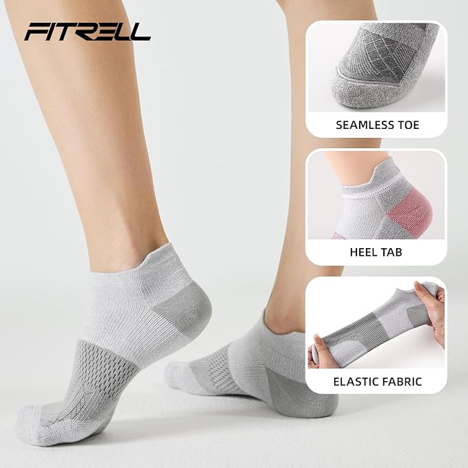 FITRELL 5-6 Pairs Ankle Running Socks for Women Athletic Cushioned Low Cut Tab Sports Socks