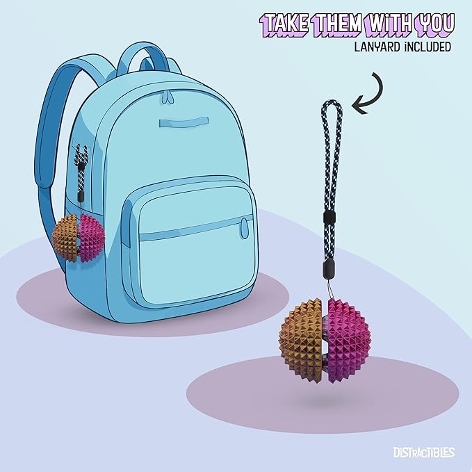 Round Spiked Sensory Fidget Clicker, Tactile Stimming Device with Mechanical Clicky Switches, Lanyard Attachment, Ideal for Pain Stim, ADHD, Autism & Stress Relief (NEON Harmony, Large)