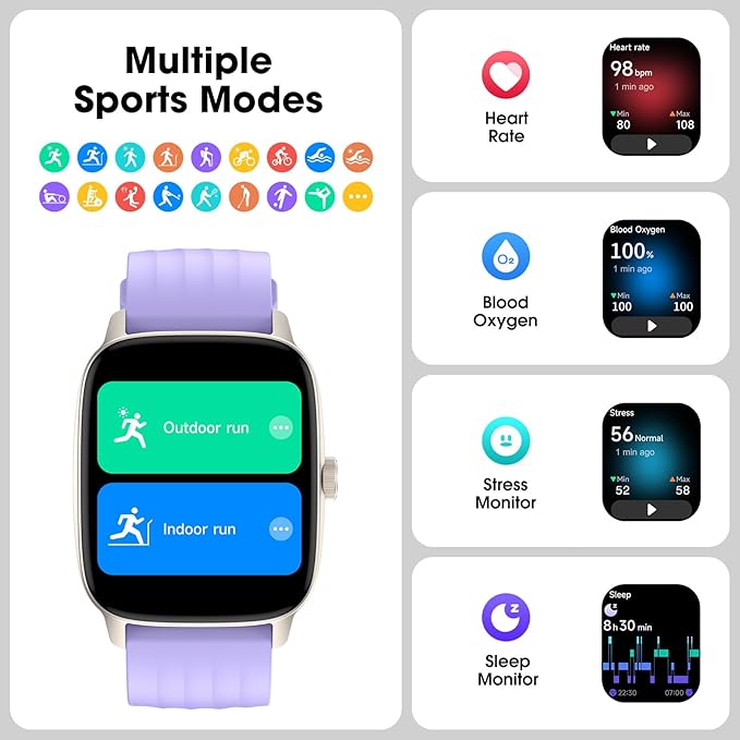 Pedometer Watch No APP/Phone Required, Waterproof Fitness Tracker Watch with Heart Rate Monitor, Large Screen with Pedometer, Sleep Tracking, Calories & Step Counter, Smart Watches for Women Men