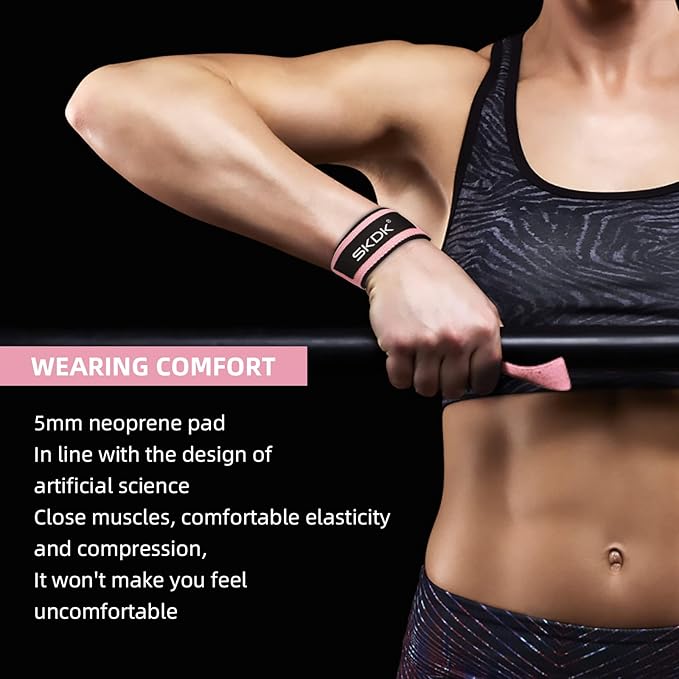 SKDK Cotton Hard Pull Wrist Lifting Straps Grips Band-Deadlift Straps with Neoprene Cushioned Wrist Padded and Anti-Skid Silicone - for Weightlifting, Bodybuilding, Xfit, Strength Training