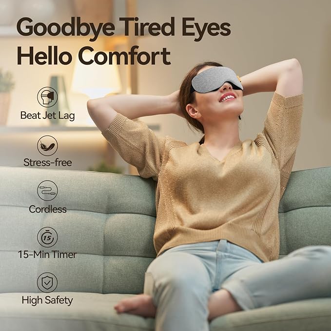 Heated Eye Mask, Cordless Warm Compress for Dry Eyes & Stye, Rechargeable Sleep & Blackout Eye Mask for Travel