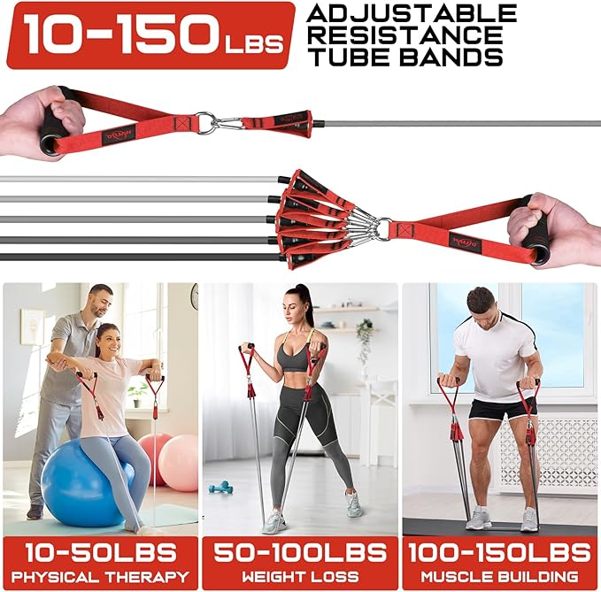 WALITO Resistance Bands Set - Exercise Bands with Handles, Door Anchor, Legs Ankle Straps, for Heavy Resistance Training, Physical Therapy, Muscle Training, Yoga, Home Workouts, Gym