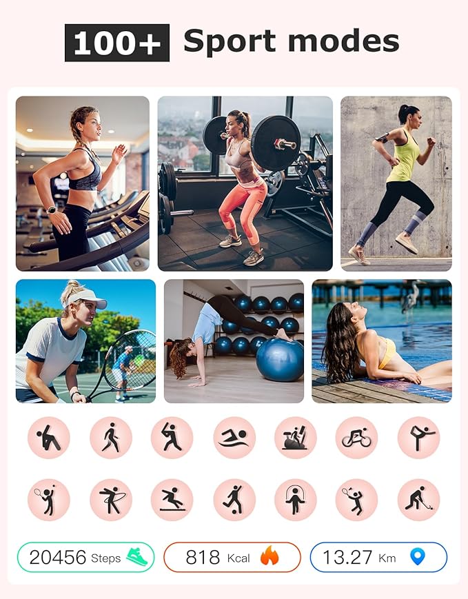 Fitness Tracker, Round Fitness Watches for Women with Bluetooth Call Heart Rate Monitor Sleep Tracker Calorie/Step Counter, Birthday Gift for Women Lady Mom Waterproof Starlight