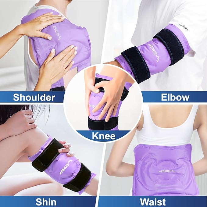APEXUP Ice Pack for Knee Pain Relief, Large Reusable Wrap After Surgery, Flexible Gel Cold Pack for Injuries, Pain Relief for Back, Shoulder, Elbow, Ankle and Leg (Purple, L 1PK)