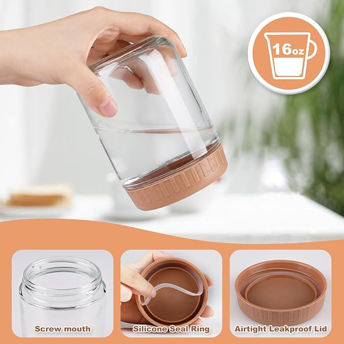 Overnight Oats Containers with Lids, 16oz Glass Jars with Lids 4 pcs, Taffy, Wide Mouth Mason jars for Salad, Yogurt, Snacks, Meal Prep