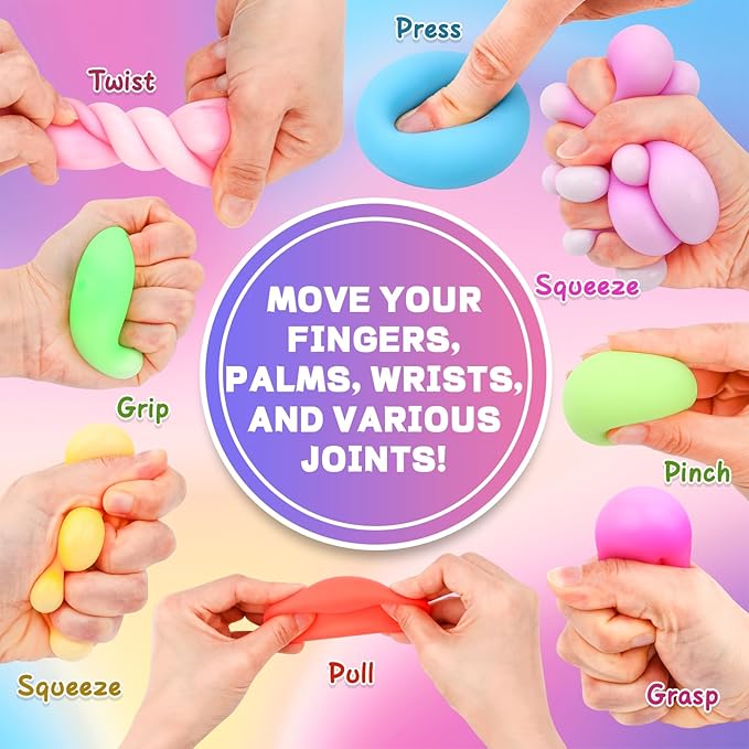 24 Pack Stress Balls for Kids Adults,Slow Rising Stress Ball, Fidget Toys for Anxiety Relief,Hand Therapy Sensory Squishy Ball,Bulk Squeeze Balls,Party Favors Classroom Prizes Goodie Bag Stuffers(2")