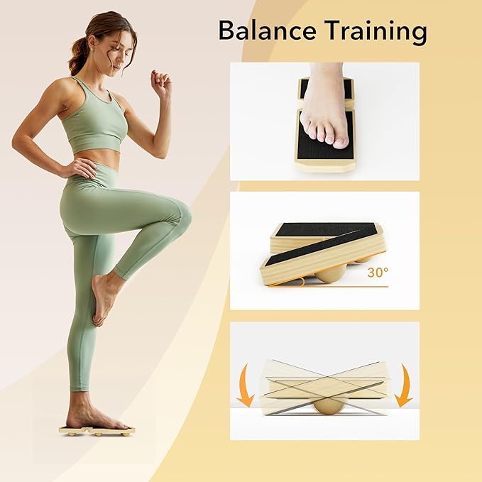 Ankle Balance Board, Foot Strengthener for Sprained, Wooden Foot Trainer with Non-Slip Pads for Plantar Fasciitis Relief, Posture Correction, Calf Stretching and Balance
