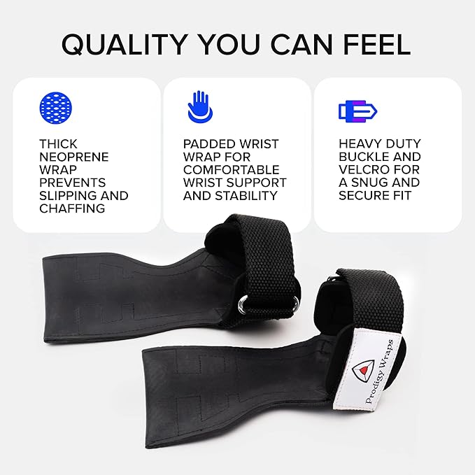 Core Prodigy Wrist Wraps Straps - Weight Lifting Grips Padded and Adjustable Gloves Alternative to Power Hooks