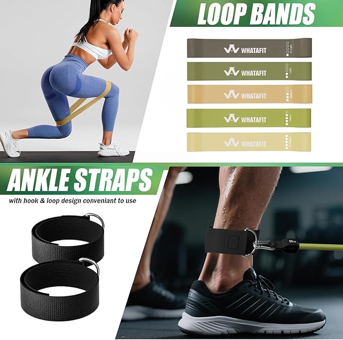 WHATAFIT Resistance Bands, Exercise Bands,Resistance Bands for Working Out, Work Out Bands with Handles for Men and Women Fitness, Strength Training Home Gym Equipment