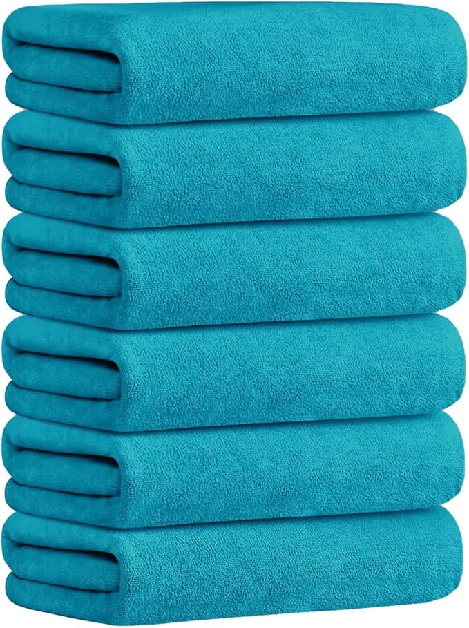 JML Microfiber Bath Towels, Extra Large Bath Towel 6 Pack 30" x 60", Oversized, Soft, Super Absortbent and Fast Drying Bathroom Towel Set for Sport, Fitness, Yoga, Teal