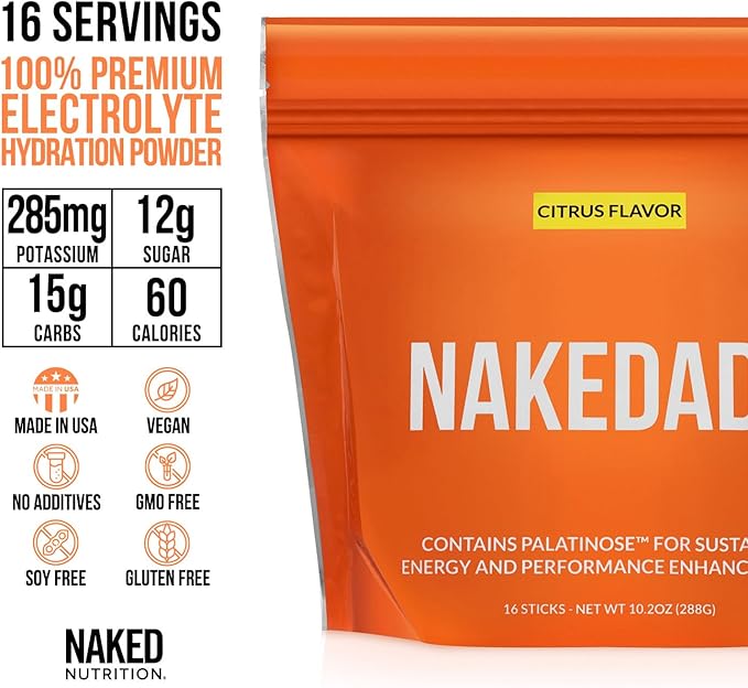 Nakedade Citrus – Performance Enhancing Sports Drink Powder - Electrolyte Powder – No GMOs or Artificial Sweeteners, Gluten-Free, Soy-Free, Dairy-Free –