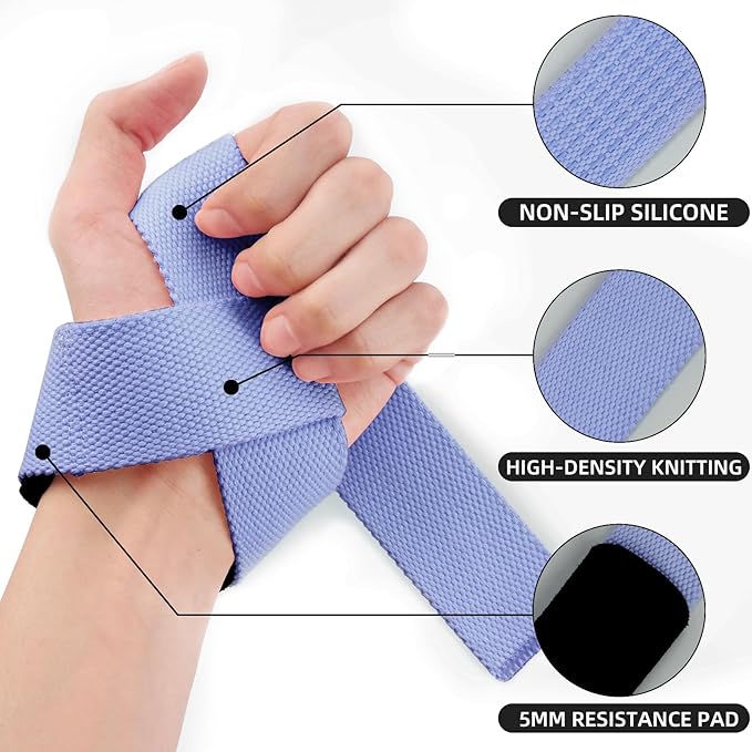 SKDK Cotton Hard Pull Wrist Lifting Straps Grips Band-Deadlift Straps with Neoprene Cushioned Wrist Padded and Anti-Skid Silicone - for Weightlifting, Bodybuilding, Xfit, Strength Training
