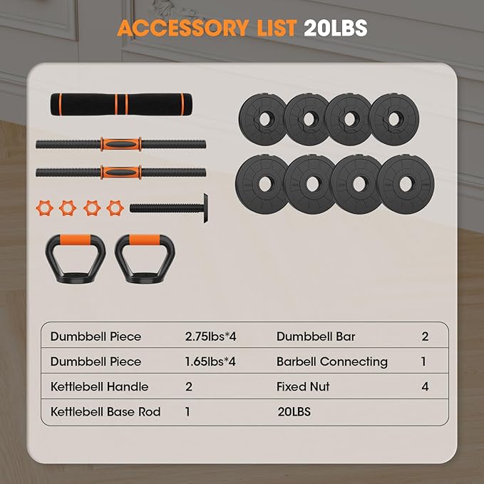 Adjustable Dumbbell Set 20LBS/50LBS/70LBS/90LBS Free Weights Dumbbells,4 in1 Weight Set,Dumbbell, Barbell, Kettlebell, Push-up, Home Gym Fitness Workout Equipment for Men Women