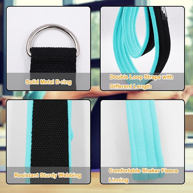 1 Pair Enhanced Pilates Double Loop Straps for Reformer, Thickened D-Ring Handle Straps, Yoga Exercise Accessories in 2 Lengths and Multicolor for Home Gym Workout