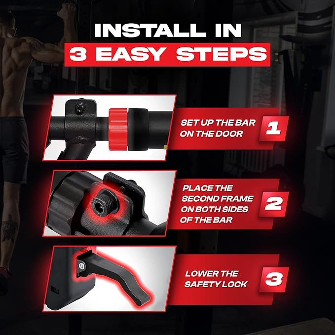 Pull Up Bar for doorway With Resistance Bands, No Screw Installation, Chin Up Bar for Upper Body Workout & Exercise, 29.9"-37.5" Adjustable Width Locking Mechanism, Max weight Hold 880 lbs