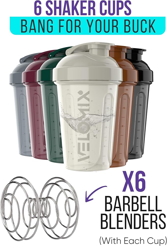 -6 PACK- Shaker Cups for Protein Shakes 20 oz - 6x Wire Whisk | Leak Proof Protein Shaker Bottle for Protein Shakes, Shaker Bottle Pack for Pre & Post Workout, Shaker Cup (Mood Tones)