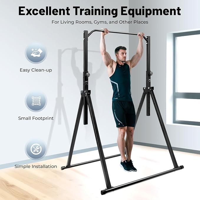 Foldable Power Tower Pull Up Bar, Height Adjustable Dip Station for Home Gym, Multi-Function Fitness Equipment for Strength Training and Workouts