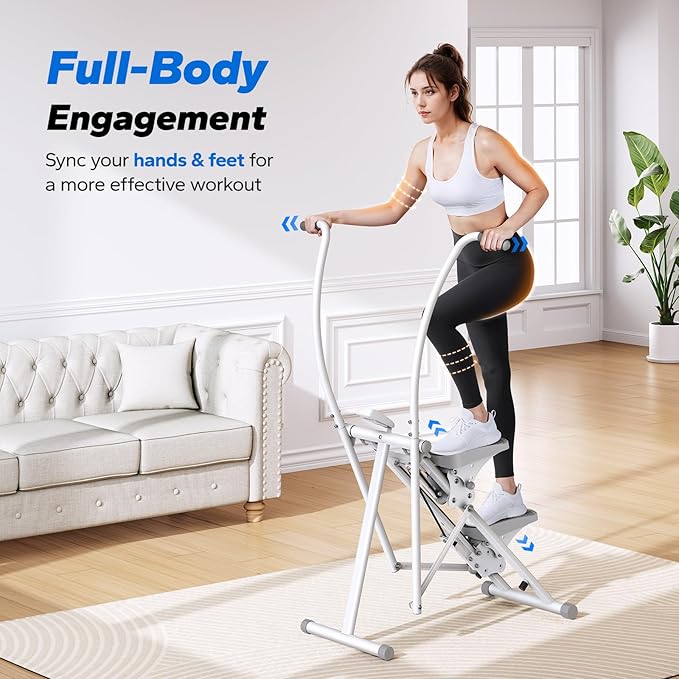 MERACH Stair Stepper for Home Gym Exercise, New Version Stairmaster for Full-Body Workout, Compact Folding Stair Climber with Extended Step Range, Adjustable Handlebar/Pedal