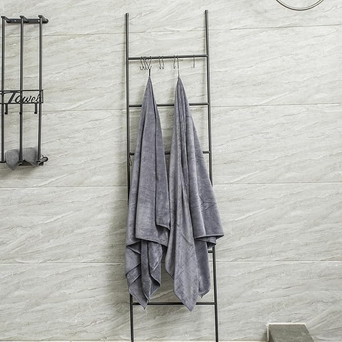 JML Microfiber Bath Towel Set, 6 Pack 30" x 60", Large, Soft Absorbent Microfiber Hair Towels for Adult, Men, Body, Grey