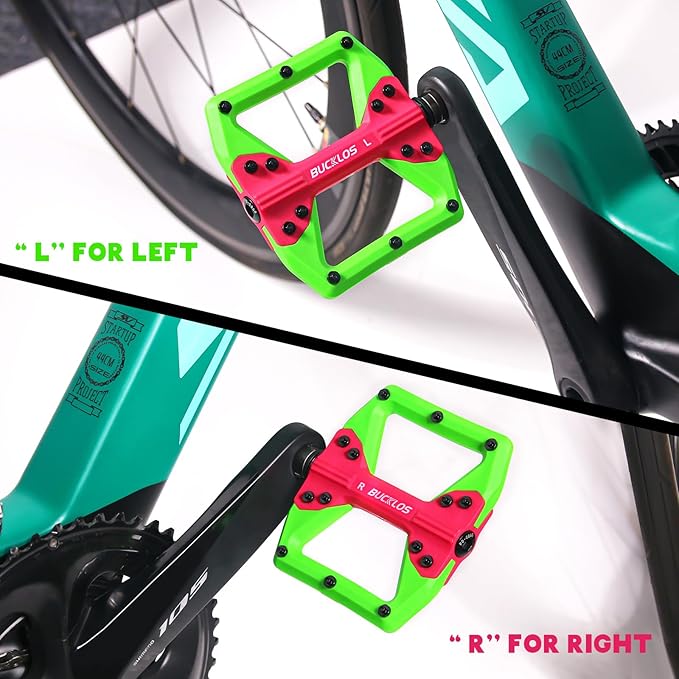 BUCKLOS MTB Flat Pedals Mountain Bike Pedals, 3 Bearings CNC Adult Road Bike Pedals, Bicycle Platform Aluminum Alloy Non-Slip Pedal for Gravel Bike/BMX 9/16"(Black)