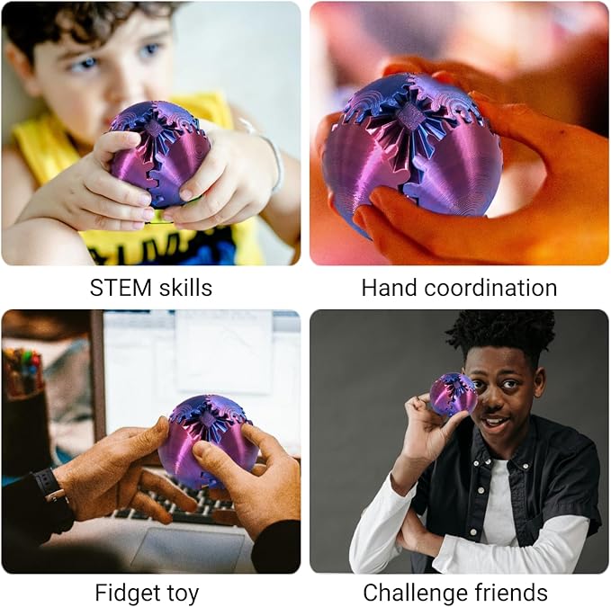 Gear Ball, 3D Printed Gear Ball, Gear Sphere Fidget Toy Stress Relief Toy for ADHD, Anxiety Relaxing Toy for Adults at Work/Study/Travel (BluePurple, StraightLine)