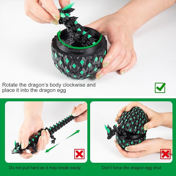 11.81" 3D Printed Mystery Dragon Egg - Glow-in-The-Dark Articulated Dragon, 3D Dragon Fidget Sensory Toy, Kids Dragon Toy for 4+, Birthday Gift & Home Decor for Boys & Girls