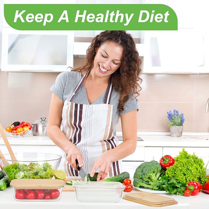 5 Pieces Glass Food Storage Containers with Bamboo Lids 36 Oz/ 1040 ml Meal Prep Containers Airtight Microwave Oven Freezer Glass Bowls with Lids for Pantry Cabinet Organizer