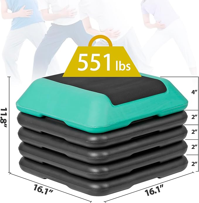 Smartxchoices 16 Inch Adjustable Aerobic Stepper Exercise Workout Step Platform Bench with 4 Risers 4"-6''-8''-10''-12' Height for Home Gym Fitness Training High Step Aerobics Platform
