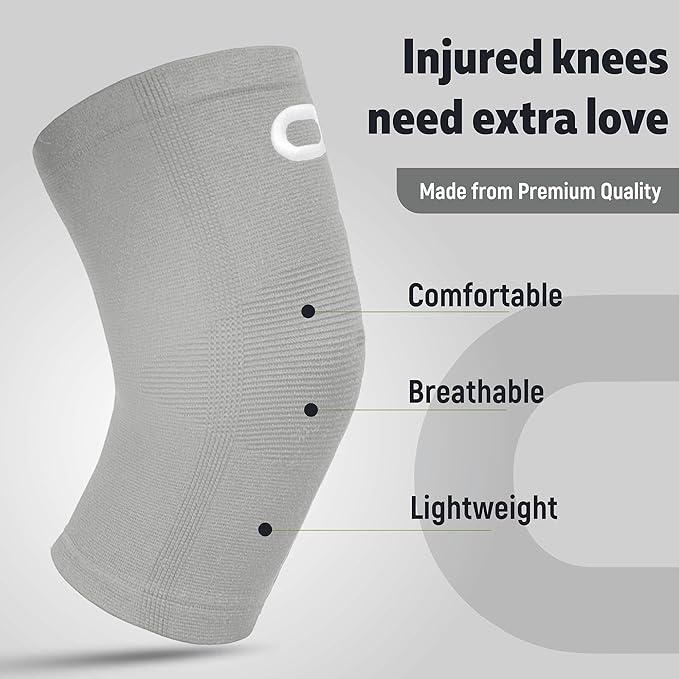 Crucial Compression Knee Sleeve (1 Pair) - Best Knee Braces for Knee Pain for Men & Women - Non-Slip Knee Support for Running, Weightlifting, Basketball, Gym, Workout, Sports