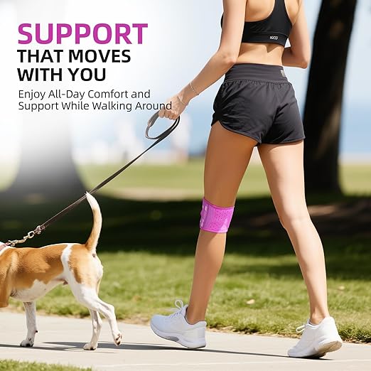 CAMBIVO Knee Brace for Men and Women, Patella Tendon Knee Strap with Gel Pad and Side Stabilizers, Adjustable Knee Band for Knee Pain Relief, Lightweight Knee Support for Workouts, Running, Training (Hot Pi, S/M)