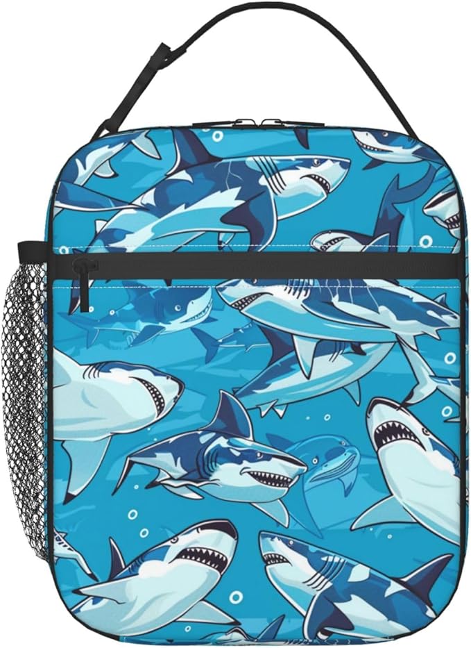 Lunch Box for Women Men, Cute Shark Blue Insulated Lunch Box Reusable Portable Lunch Bag Cooler Tote Waterproof Lunch Container for Office Picnic Work Travel Hiking