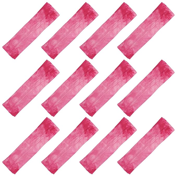 Kenz Laurenz Soft and Stretchy Elastic Cotton Headbands, Pack of 12, Pink Tie Dye