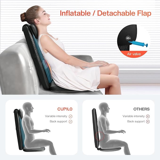 Back Massager for Pain Relief Deep Tissue - Shiatsu Back Massager with Heat for Chair, Massage Chair Pad, Back Support Inflatable Flap Chair Massage Seat Cushion, Gifts for Men Dad